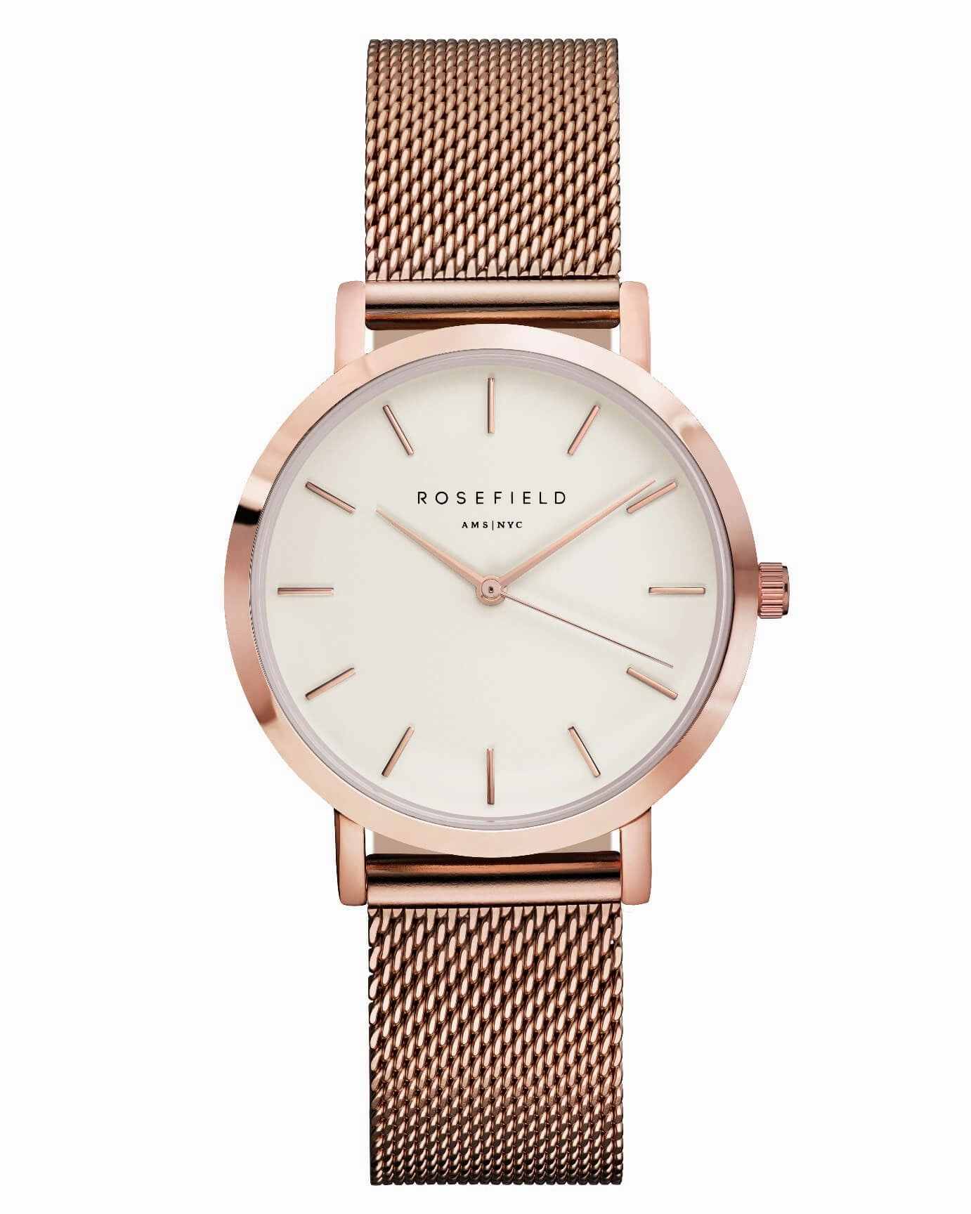Montre Rosefield The TRIBECA White Mesh Rose Gold TWR-T50