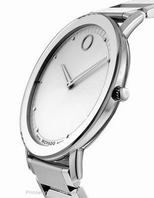 Movado Mens Sapphire Dress Watch - Stainless Steel Case  Silver Soleil Dial