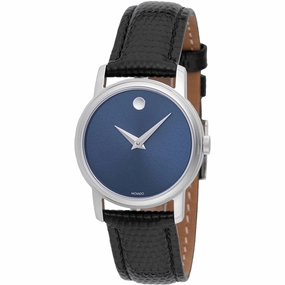 Movado Women's Watch - Museum Silver Tone Case Blue Dial Leather Strap | 2100010