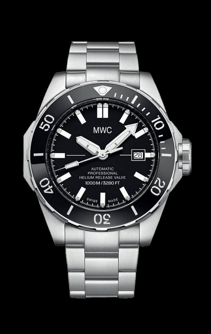 MWC 100ATM / 3,280ft / 1000m Water Resistant Diver's Watch  Stainless Steel Case with Helium Valve and Matching Bracelet  100% Swiss Made with Sellita SW200 26-Jewel Automatic Movement