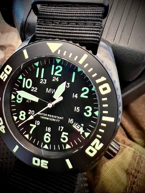 MWC "Depthmaster" Military Divers Watch C 100ATM / 3,280ft / 1000m Water Resistant, PVD Stainless Steel Case with Helium Valve (Quartz)