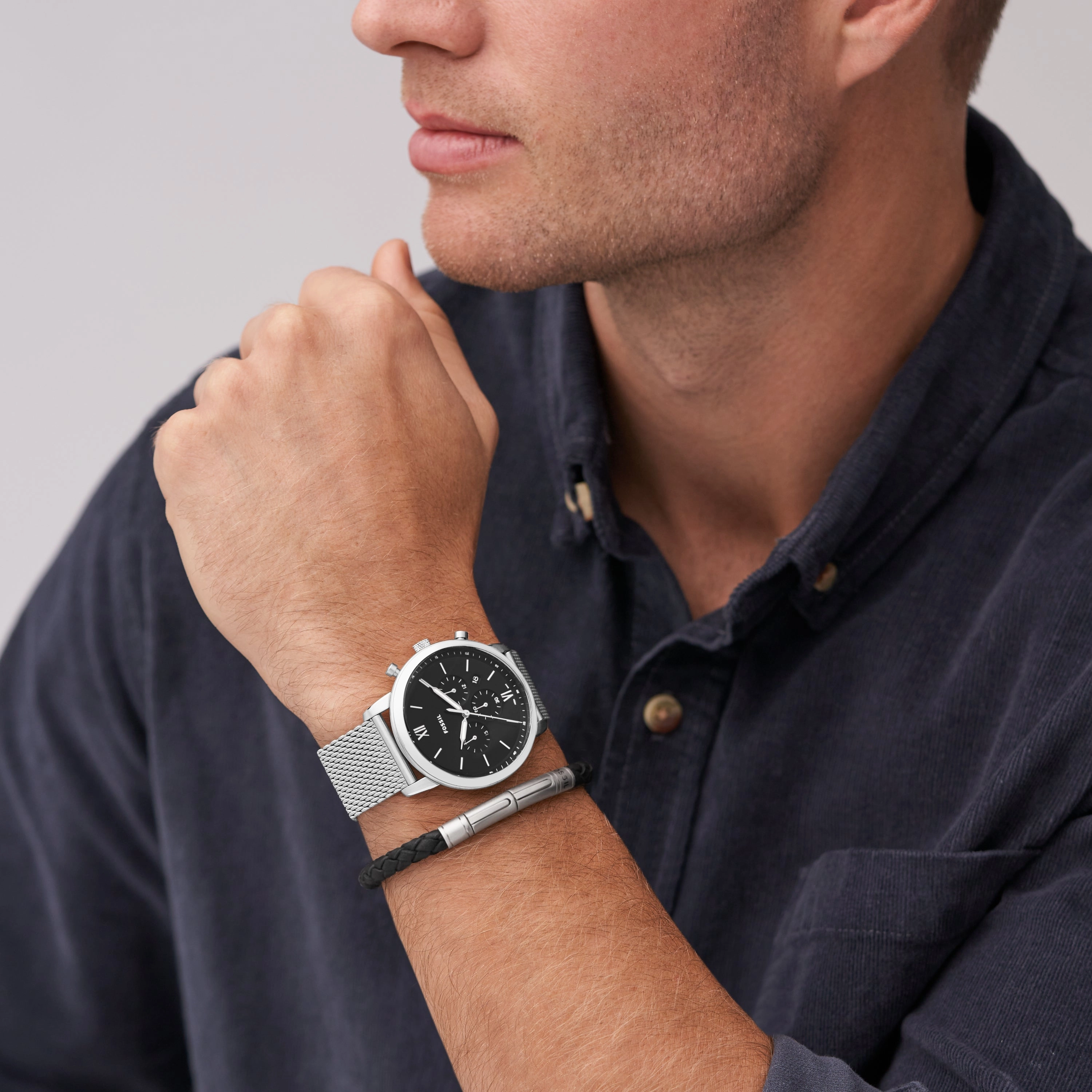 Neutra Chronograph Stainless Steel Mesh Watch and Bracelet Box Set