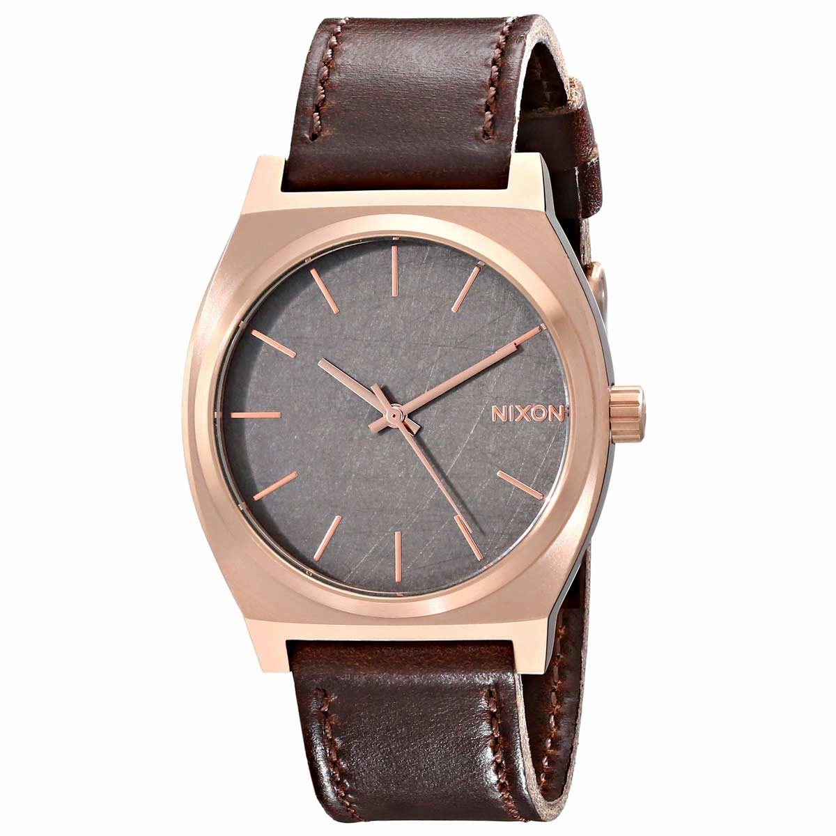 Nixon A0452001 Men's The Time Teller Gunmetal Dial Brown Leather Strap Watch