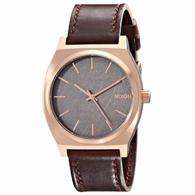 Nixon A0452001 Men's The Time Teller Gunmetal Dial Brown Leather Strap Watch