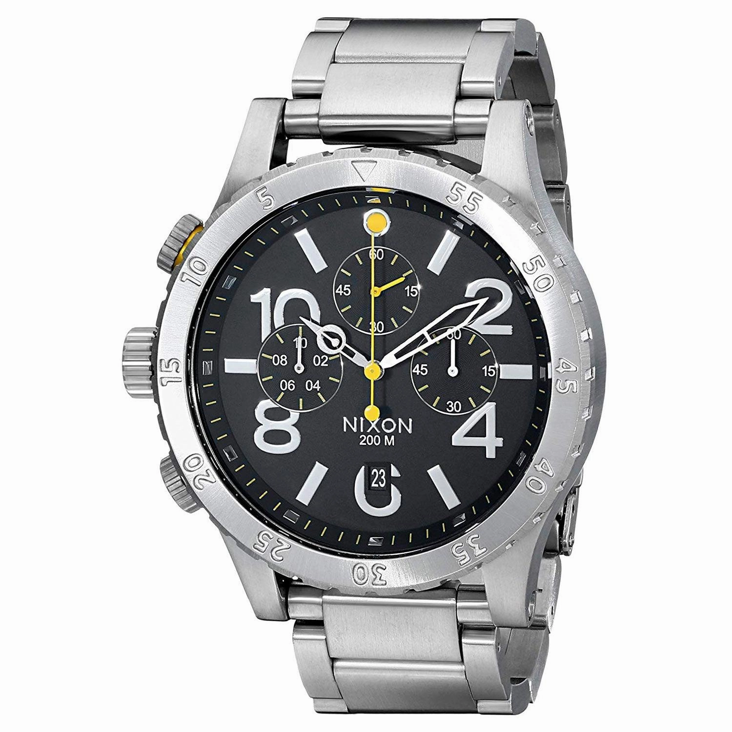 Nixon A486000 Men's 48-20 Chrono Black Dial Steel Bracelet Lefty Dive Watch