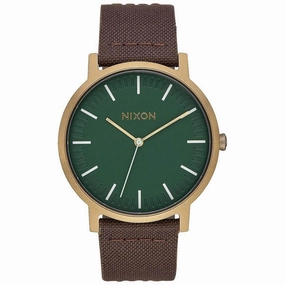 Nixon Men's Quartz Watch - Porter Leather Green Dial Brown Strap | A10582852