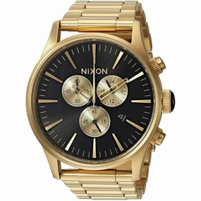 Nixon Men's Quartz Watch - Sentry Chrono Black & Gold Tone Dial Bracelet| A386510
