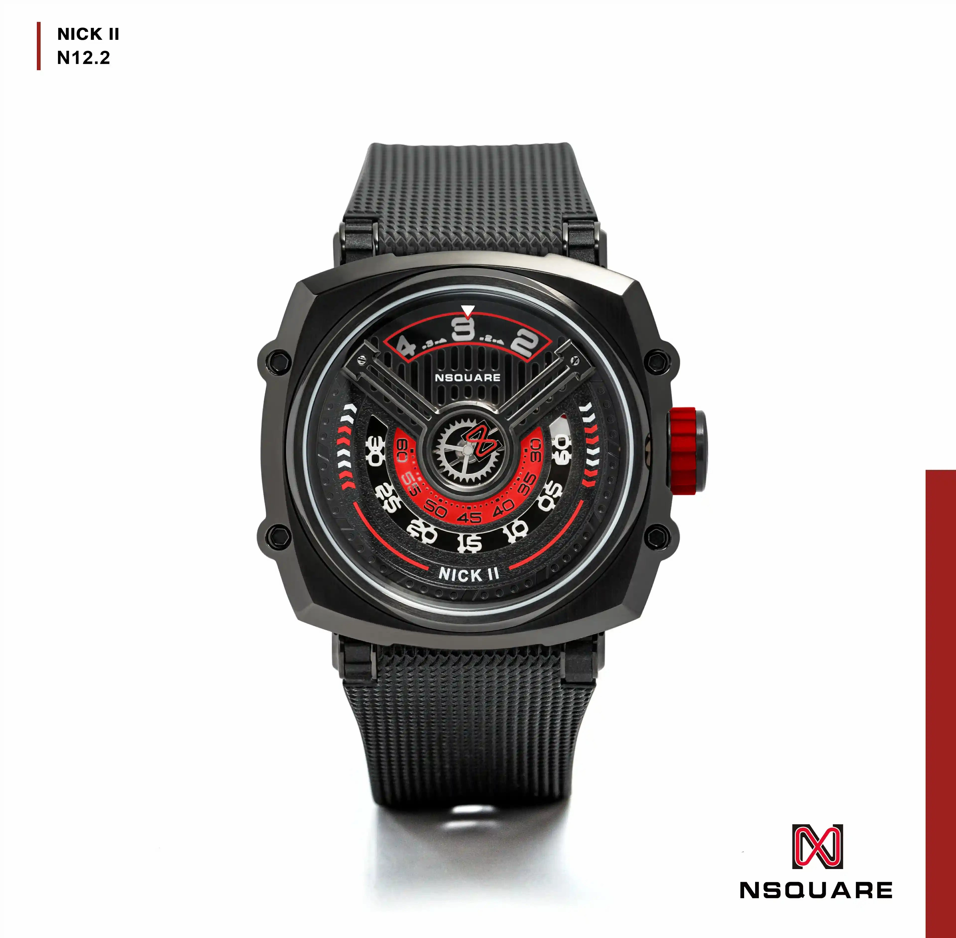 NSquare NICK II AUTOMATIC WATCH 45MM N12.2 Black/Red |NSquare NICK II?a????? 45???3 N12.2 ???2/???2