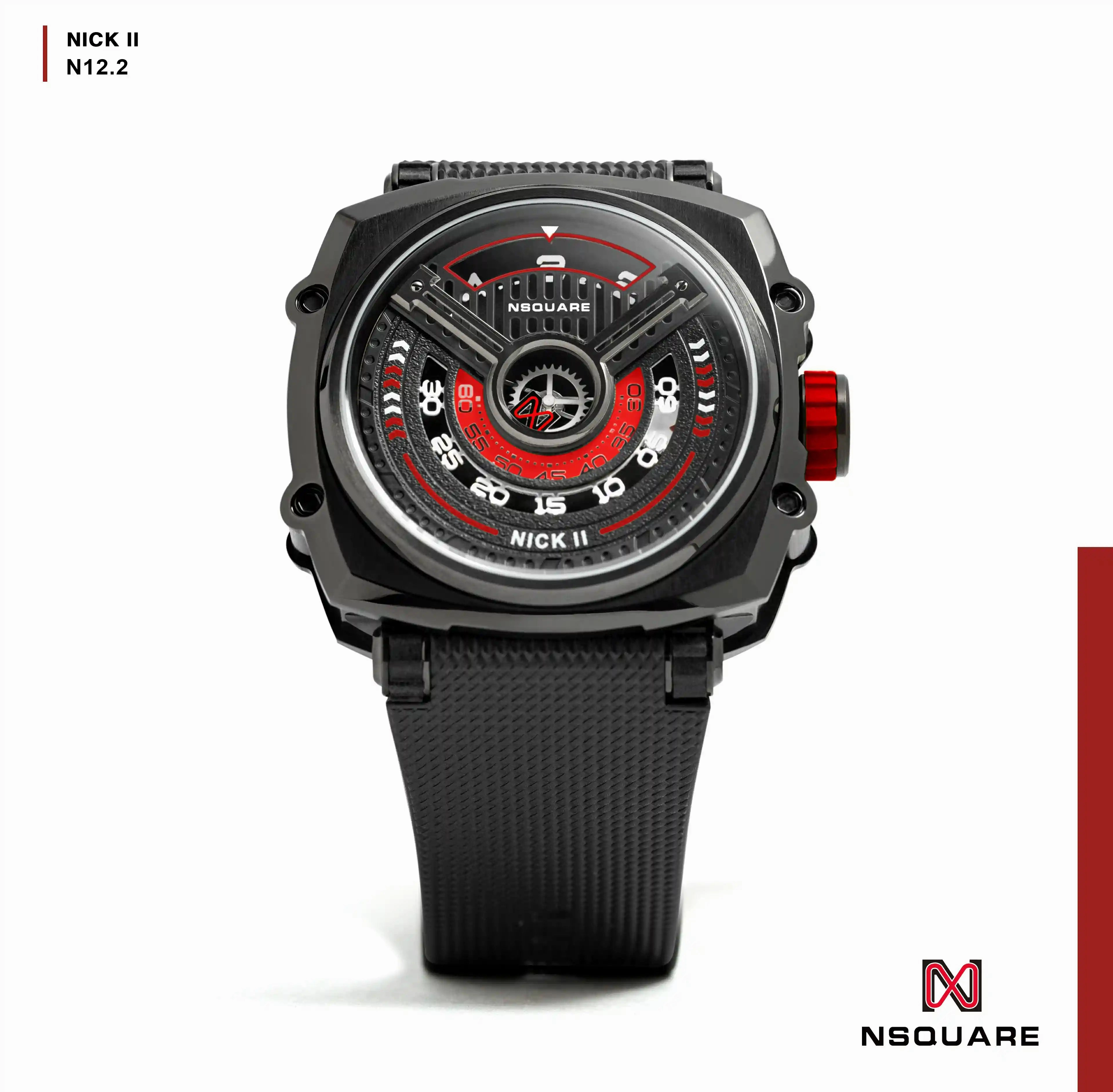 NSquare NICK II AUTOMATIC WATCH 45MM N12.2 Black/Red |NSquare NICK II?a????? 45???3 N12.2 ???2/???2