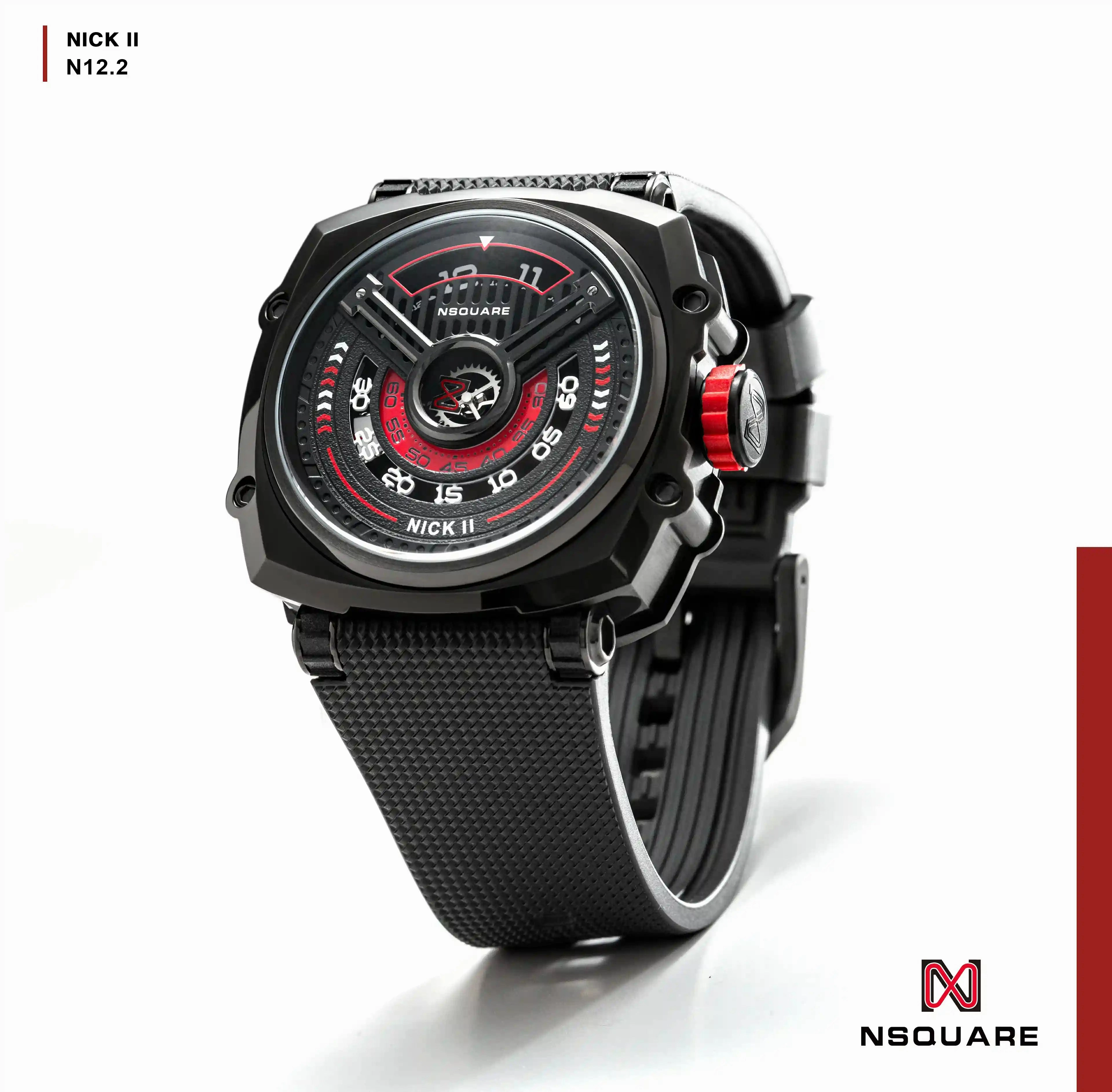 NSquare NICK II AUTOMATIC WATCH 45MM N12.2 Black/Red |NSquare NICK II?a????? 45???3 N12.2 ???2/???2