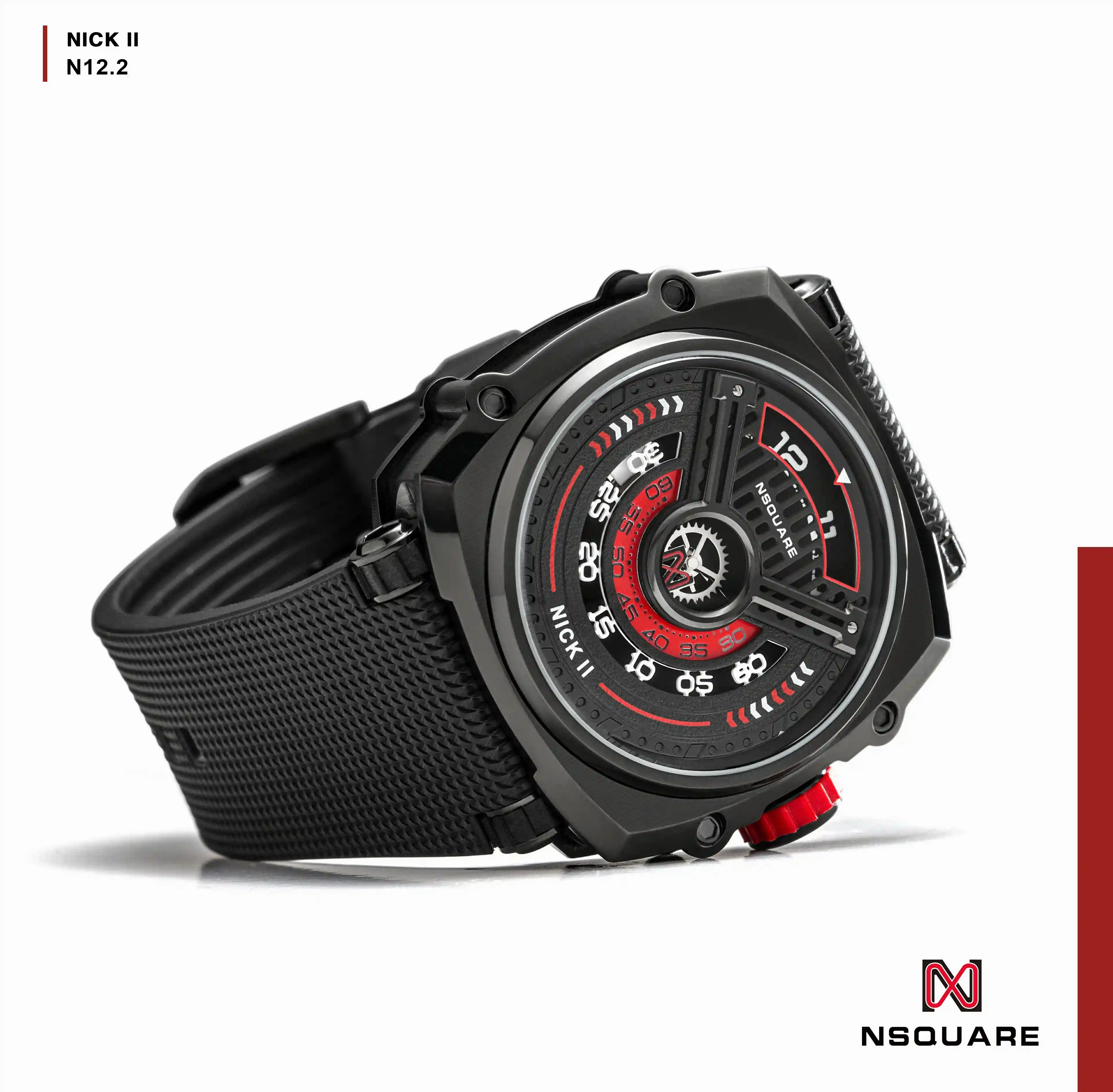 NSquare NICK II AUTOMATIC WATCH 45MM N12.2 Black/Red |NSquare NICK II?a????? 45???3 N12.2 ???2/???2