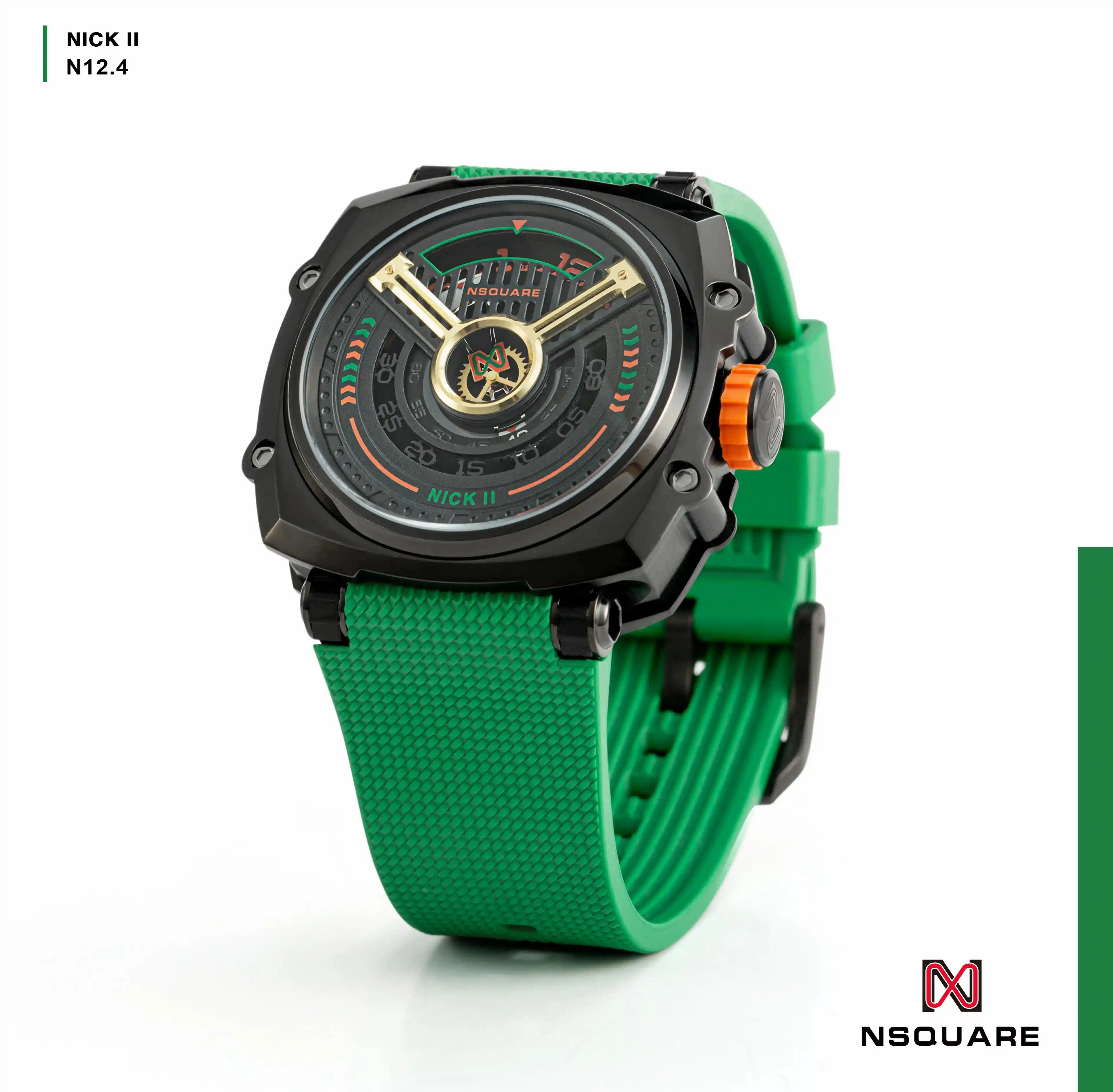 NSQUARE NICK II AUTOMATIC WATCH 45MM N12.4 GREEN |NSQUARE NICK II?a????? 45???3 N12.4 ????2