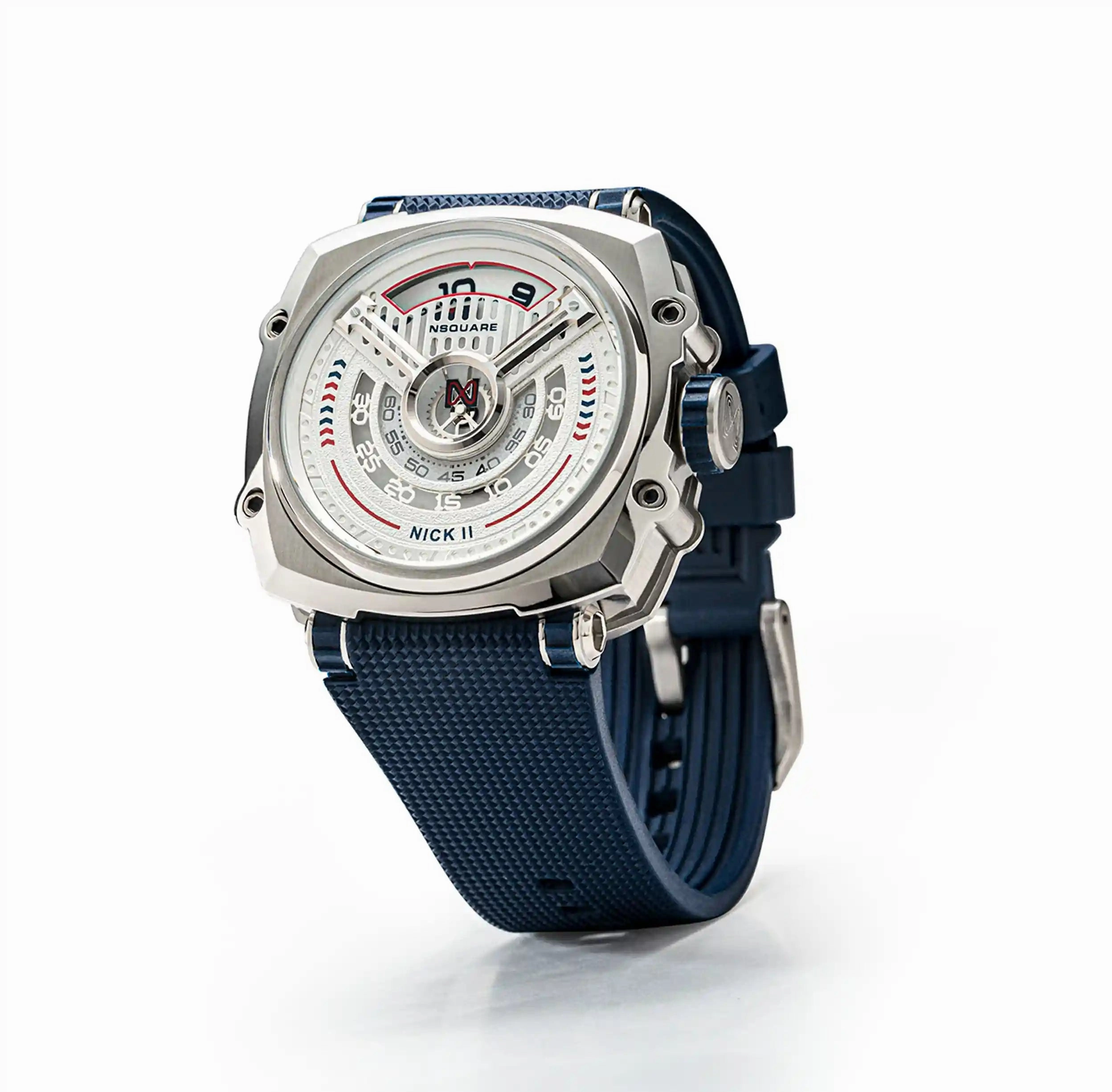 NSQUARE NICK II AUTOMATIC WATCH 45MM N12.5 BLUE/STEEL |NSQUARE NICK II?a????? 45???3 N12.5 ???2/???2