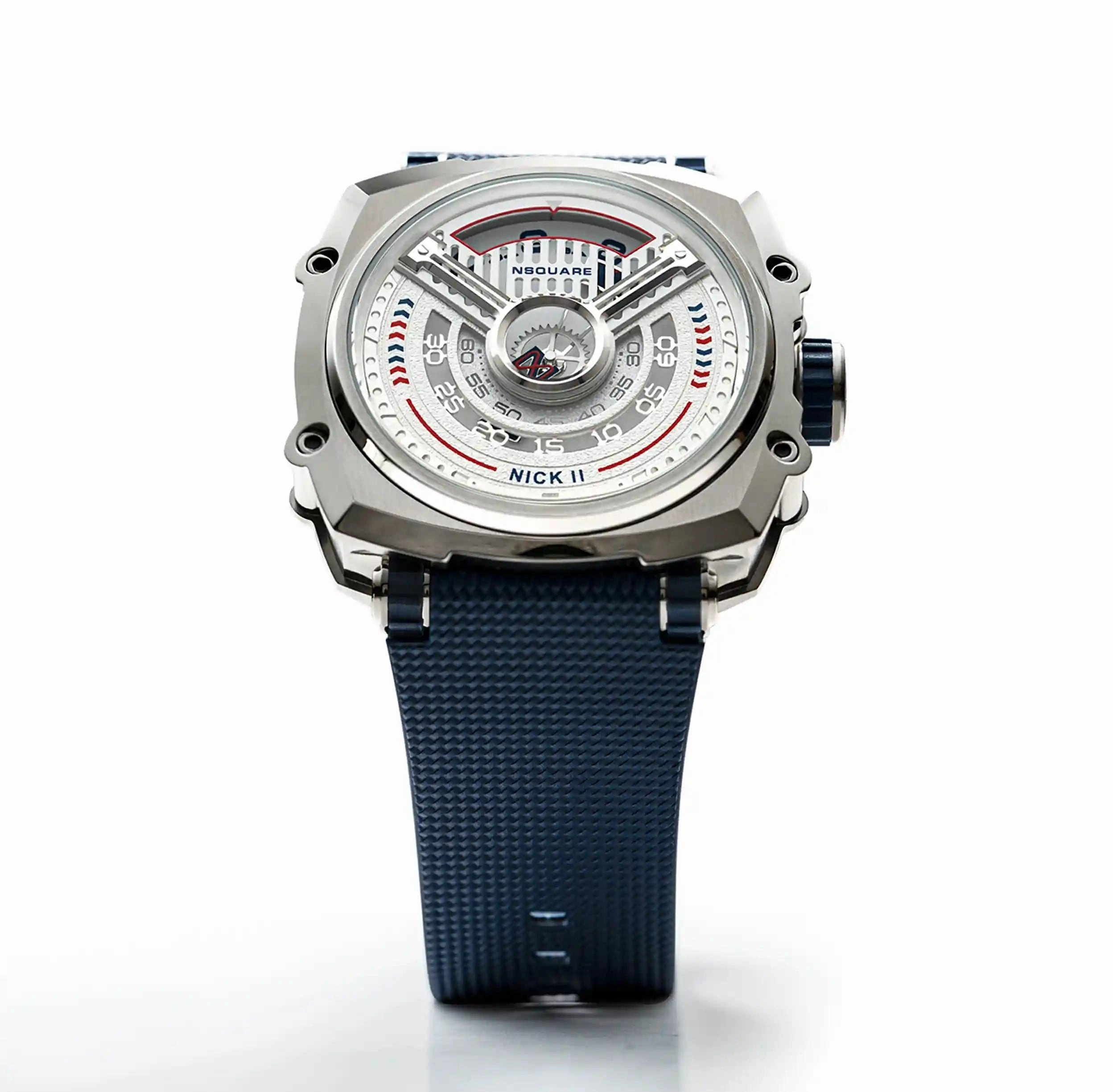 NSQUARE NICK II AUTOMATIC WATCH 45MM N12.5 BLUE/STEEL |NSQUARE NICK II?a????? 45???3 N12.5 ???2/???2