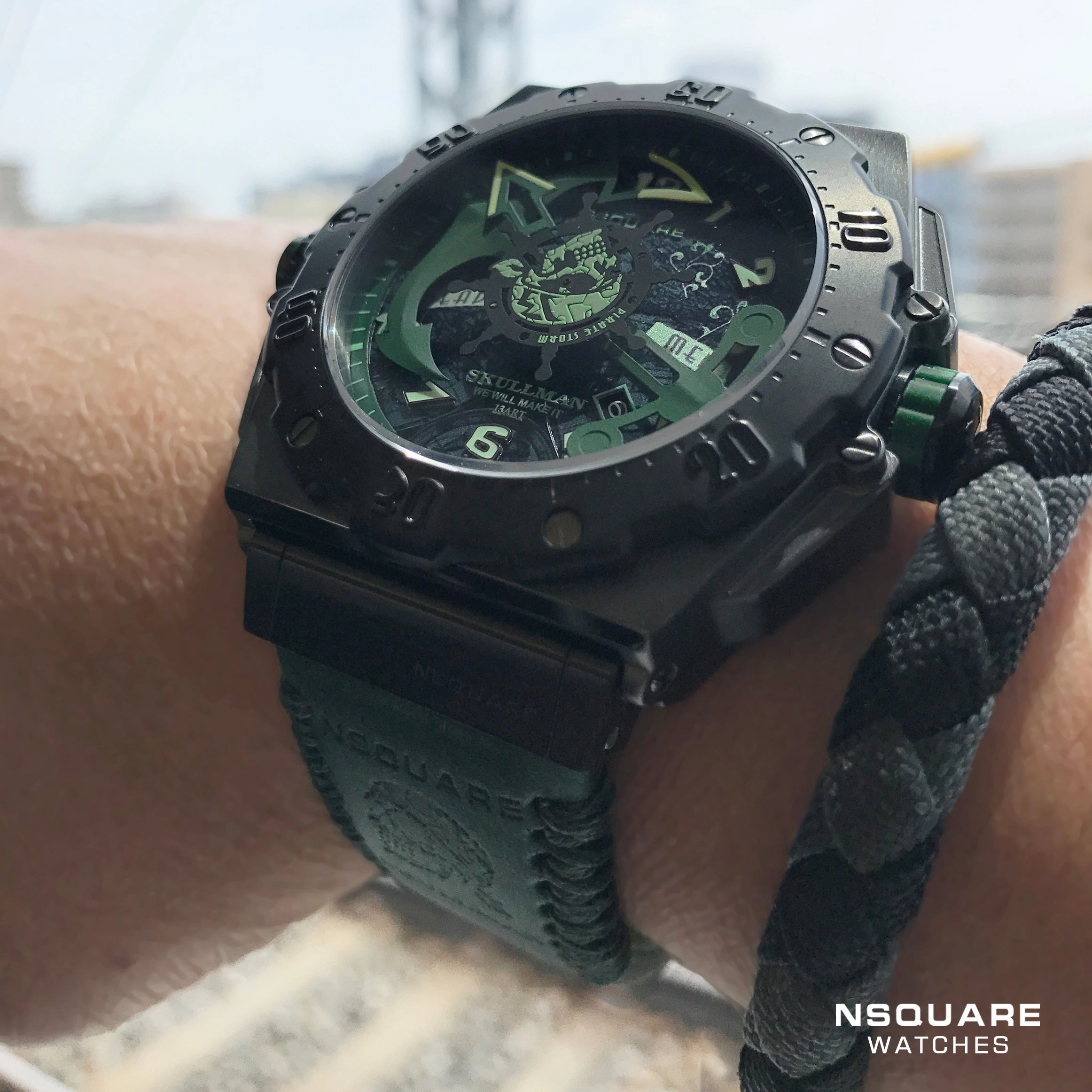 NSQUARE PirateStorm Automatic Watch - 48mm N15.2 Black/Green|?????? ?a????? - 48mm N15.2 ???2/?????2
