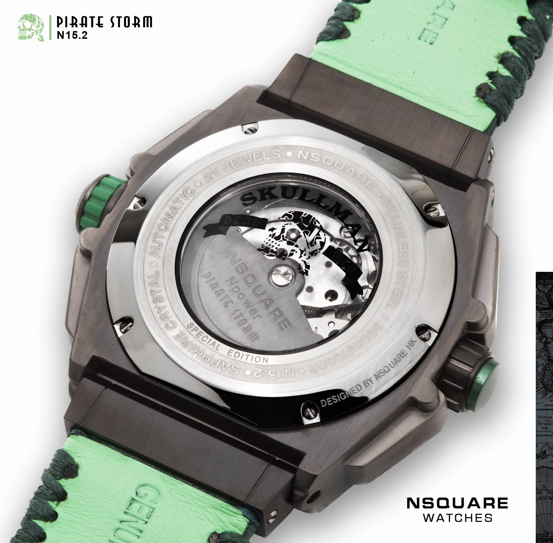 NSQUARE PirateStorm Automatic Watch - 48mm N15.2 Black/Green|?????? ?a????? - 48mm N15.2 ???2/?????2