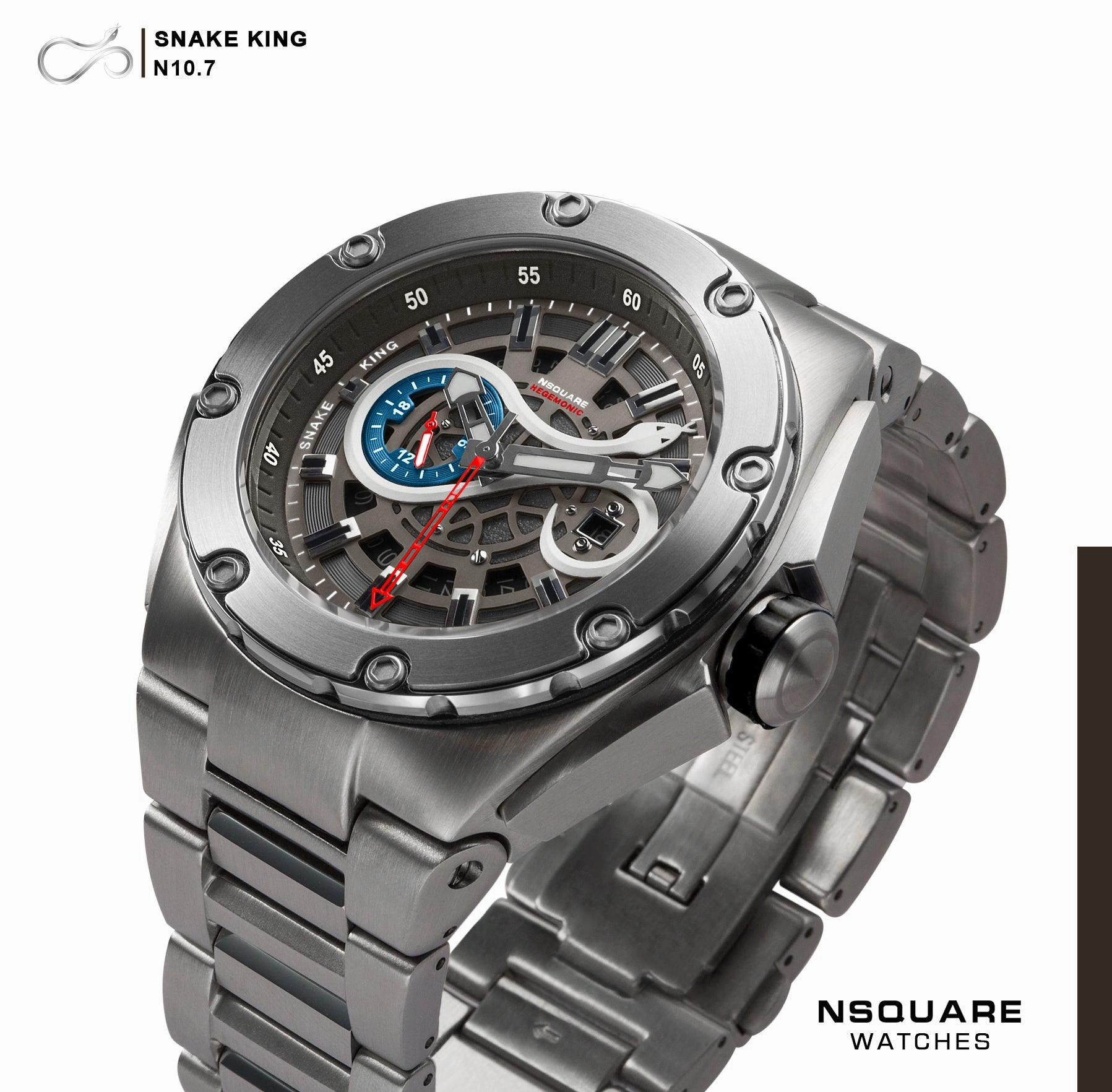 NSQUARE SnakeKing Automatic Watch-46mm N10.7 Cool Grey/SS Bracelet|??????3???? ?a?????-46???3 N10.7 ????/????1?????????