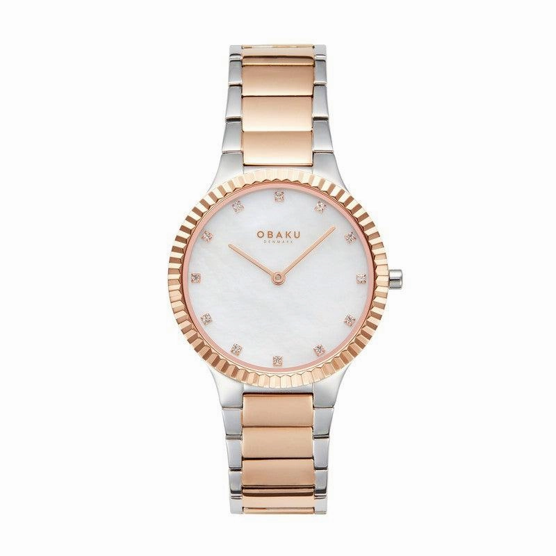 Obaku Linje Lille - Cherrywood MOP Dial Two-Tone Ladies Watch V292LXZWSH