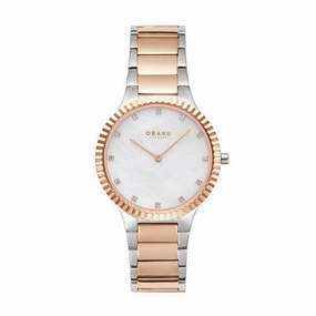 Obaku Linje Lille - Cherrywood MOP Dial Two-Tone Ladies Watch V292LXZWSH