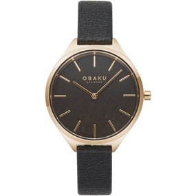 Obaku Women's Watch - Kaffe Quartz Black Dial Brown Leather Strap | V257LHVNRB