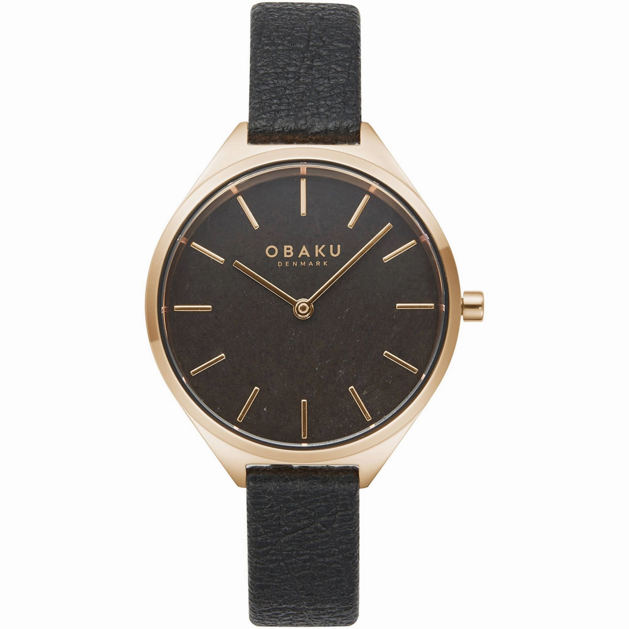 Obaku Women's Watch - Kaffe Quartz Black Dial Brown Leather Strap | V257LHVNRB