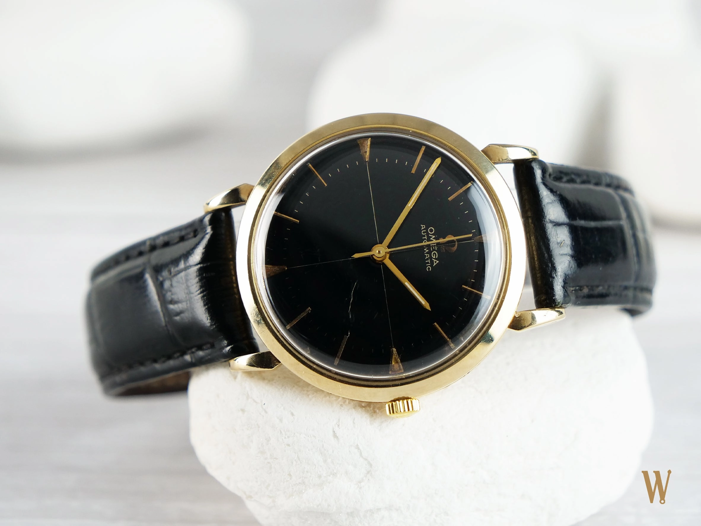 Omega Automatic Black Gloss Gilt Dial