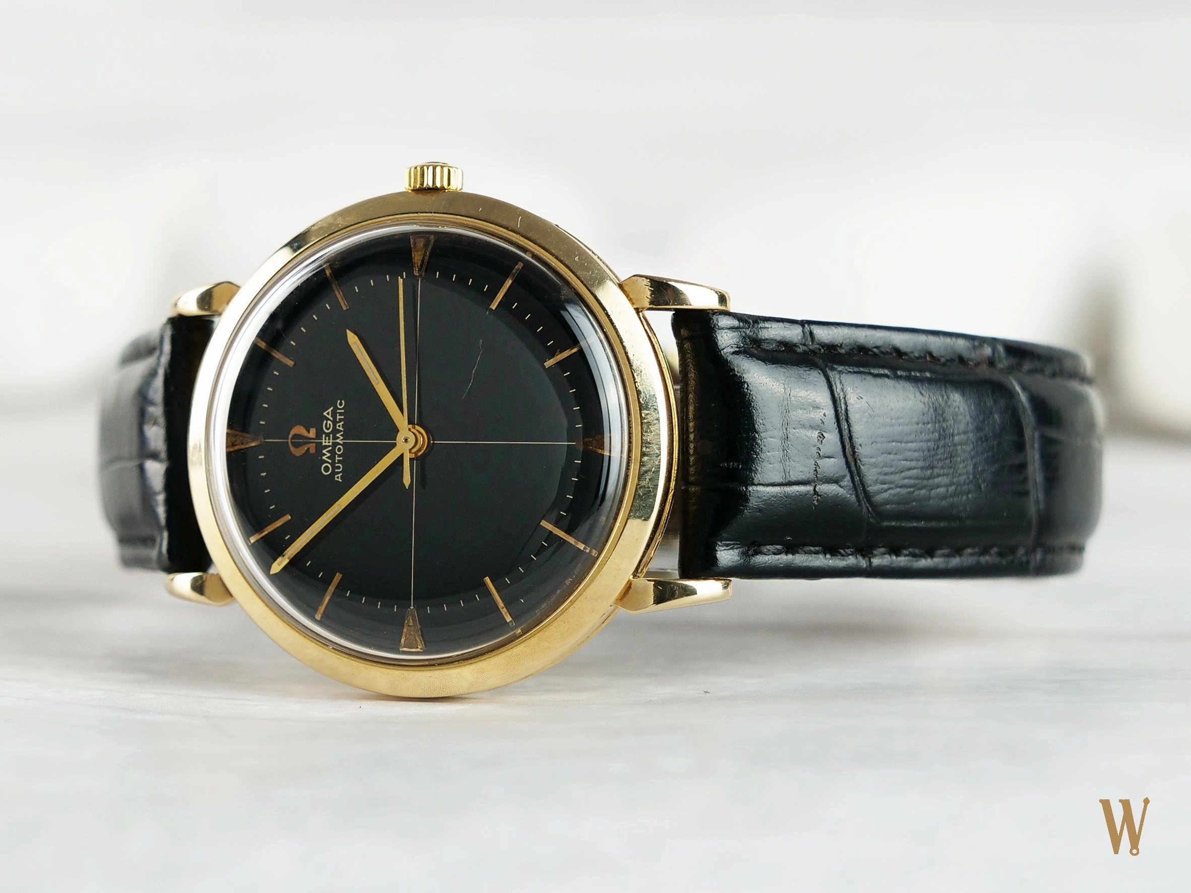 Omega Automatic Black Gloss Gilt Dial