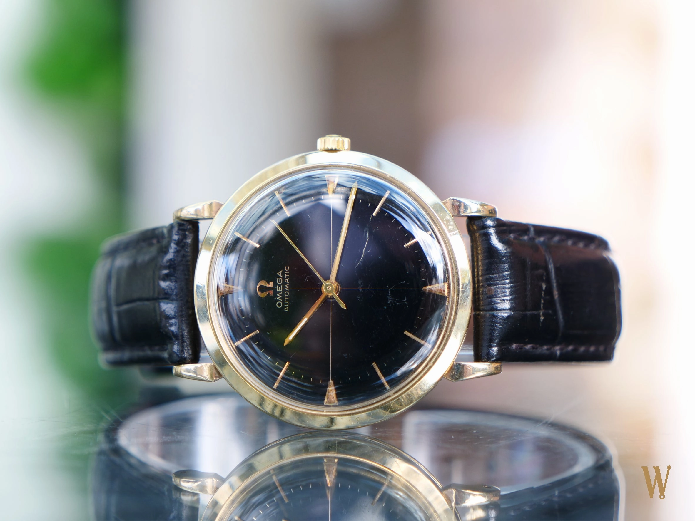 Omega Automatic Black Gloss Gilt Dial
