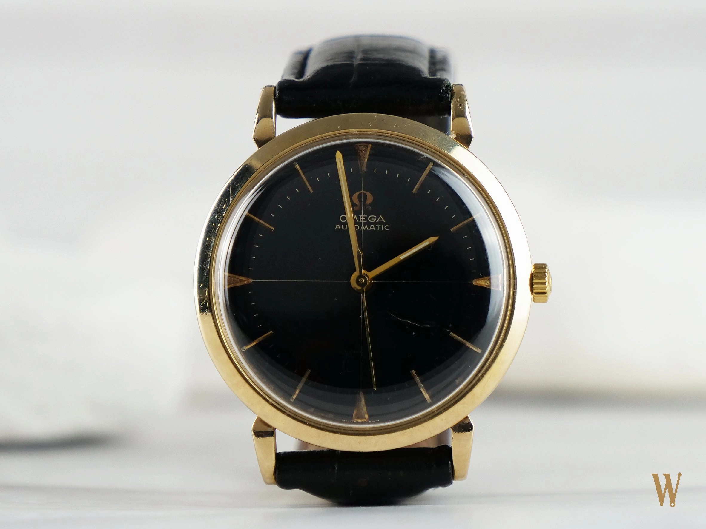 Omega Automatic Black Gloss Gilt Dial