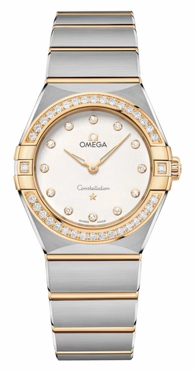 Omega Constellation Stainless Steel & 18K Yellow Gold Silver Dial Diamonds Quartz Womens Watch 131.25.28.60.52.002