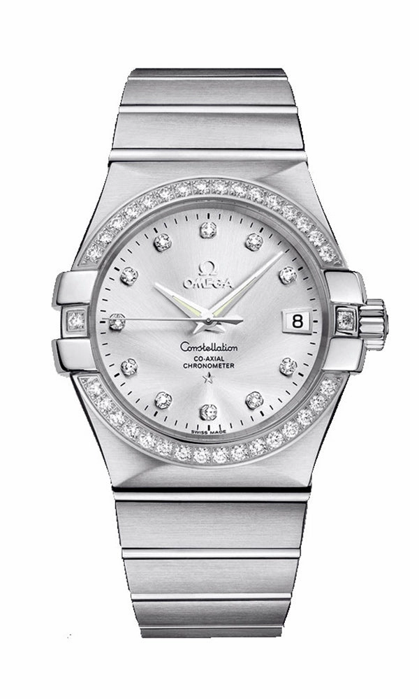 Omega Constellation Steel & Diamond Automatic Womens Watch Silver Dial Date 123.15.35.20.52.001