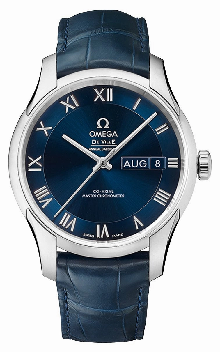 Omega De Ville Hour Vision Automatic Chronometer Stainless Steel Blue Dial Blue Leather Strap Date/Month Mens Watch 433.13.41.22.03.001