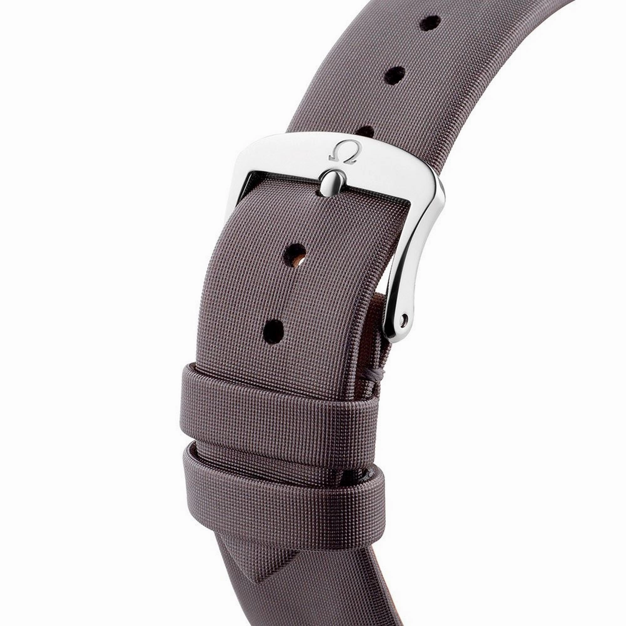 Omega De Ville Trsor Stainless Steel Silver Dial Gray Fabric Strap Diamonds Quartz Womens Watch 428.17.39.60.02.001