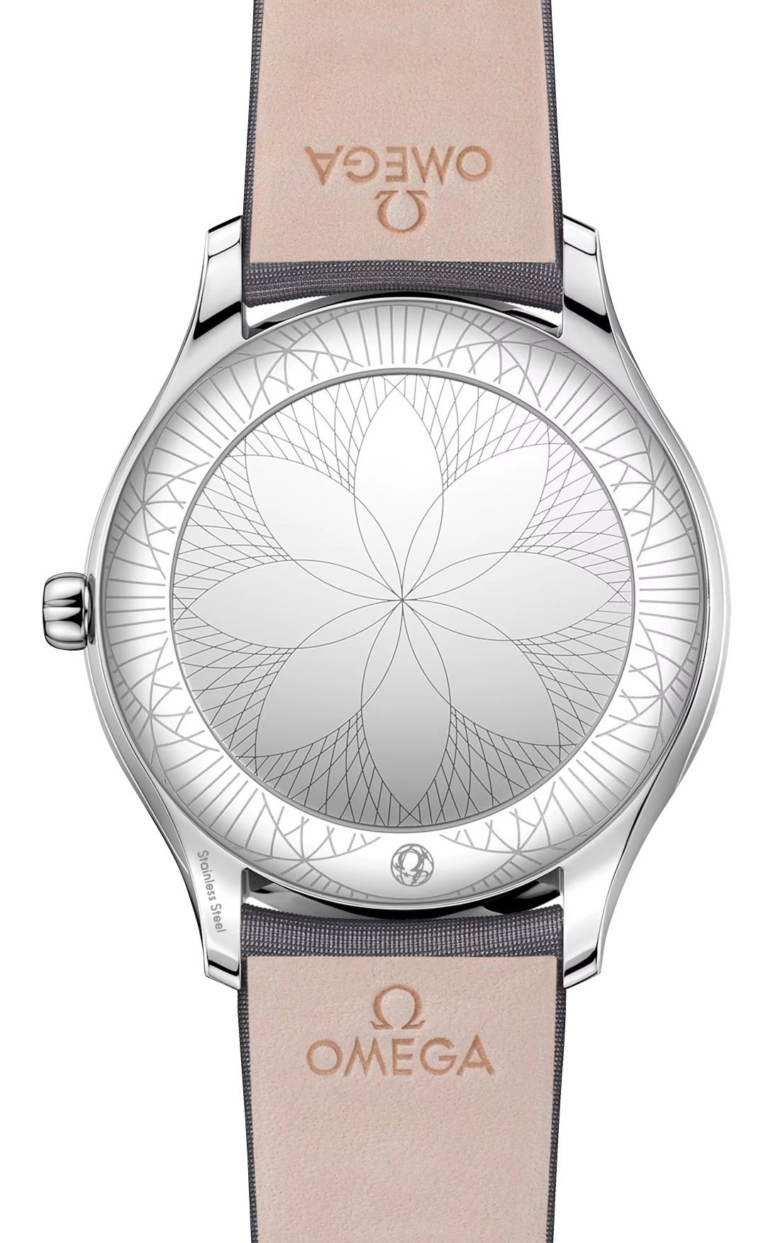 Omega De Ville Trsor Stainless Steel Silver Dial Gray Fabric Strap Diamonds Quartz Womens Watch 428.17.39.60.02.001