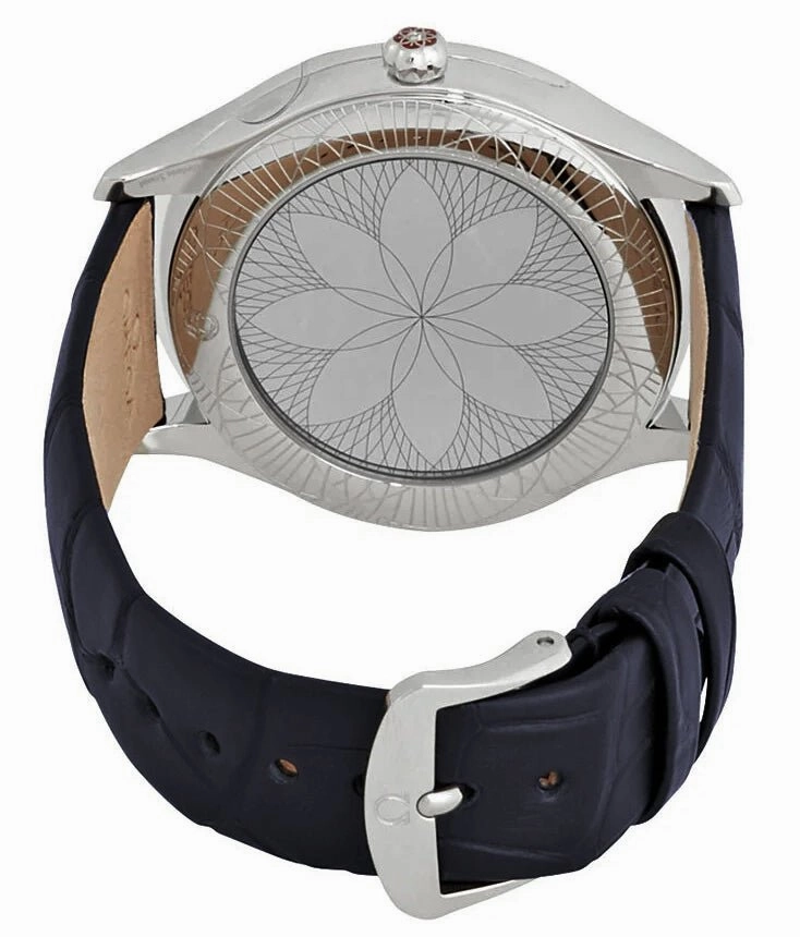 Omega De Ville Trsor Stainless Steel White Dial Blue Leather Strap Diamonds Quartz Womens Watch 428.18.39.60.04.001