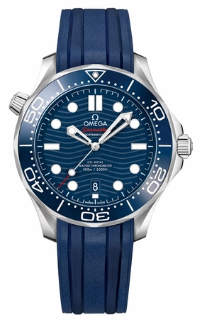 Omega Seamaster Diver 300M Automatic Chronometer Stainless Steel Blue Dial Blue Rubber Strap Date Mens Watch 210.32.42.20.03.001