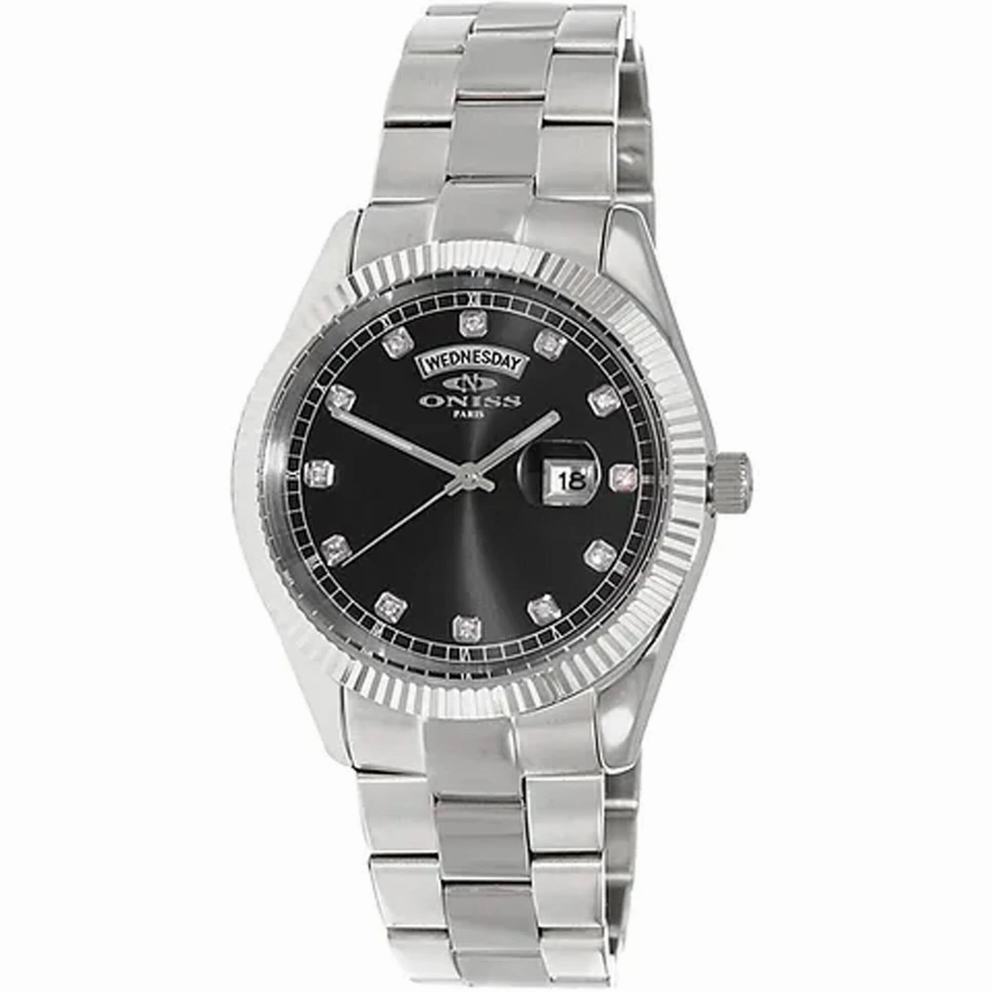 Oniss Men's Watch - Admiral Quartz Black Dial Stainless Steel Bracelet | ON3881-MBK