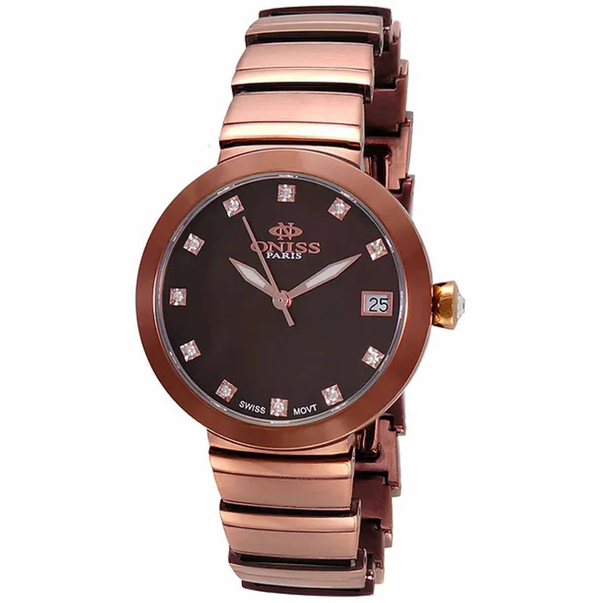 Oniss Women's Watch - Prima Quartz Blue Dial Brown Case Bracelet | ON5559-50IPBN