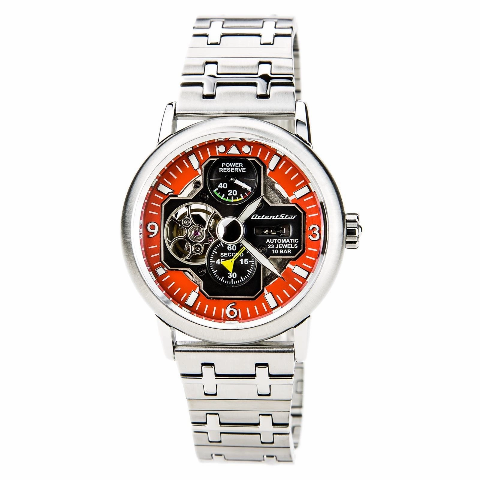 Orient FH04001M Men's Retro Future Airplane Semi Skeleton Orange Dial Watch