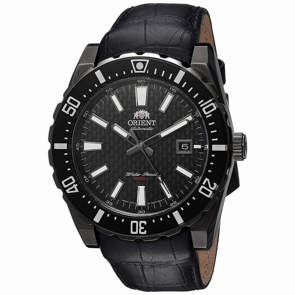 Orient Men's Mechanical Watch - Nami Black Dial Leather Strap | AC09001B
