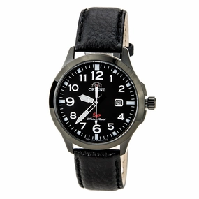 Orient UNE4002B Men's SP Black Dial Black Ion Plated Steel Leather Strap Watch