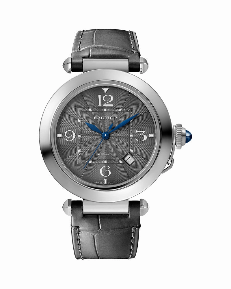 PASHA DE CARTIER, 41MM, AUTOMATIC, STEEL, DARK GREY, INTERCHANGEABLE METAL AND LEATHER