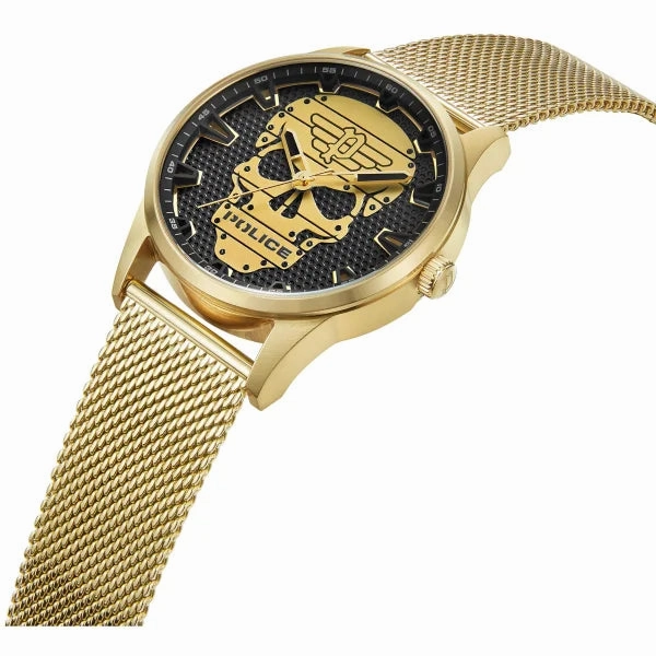 Police Skull Black Dial Gold Rissington Men's Watch PEWJG2227903