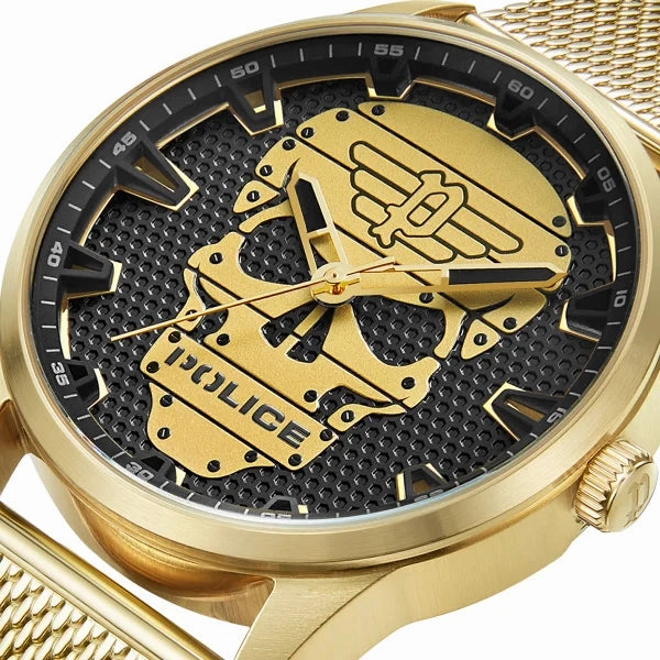 Police Skull Black Dial Gold Rissington Men's Watch PEWJG2227903