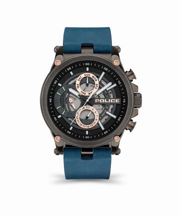 Police Taman Blue Leather Strap Watch PEWJF2108602