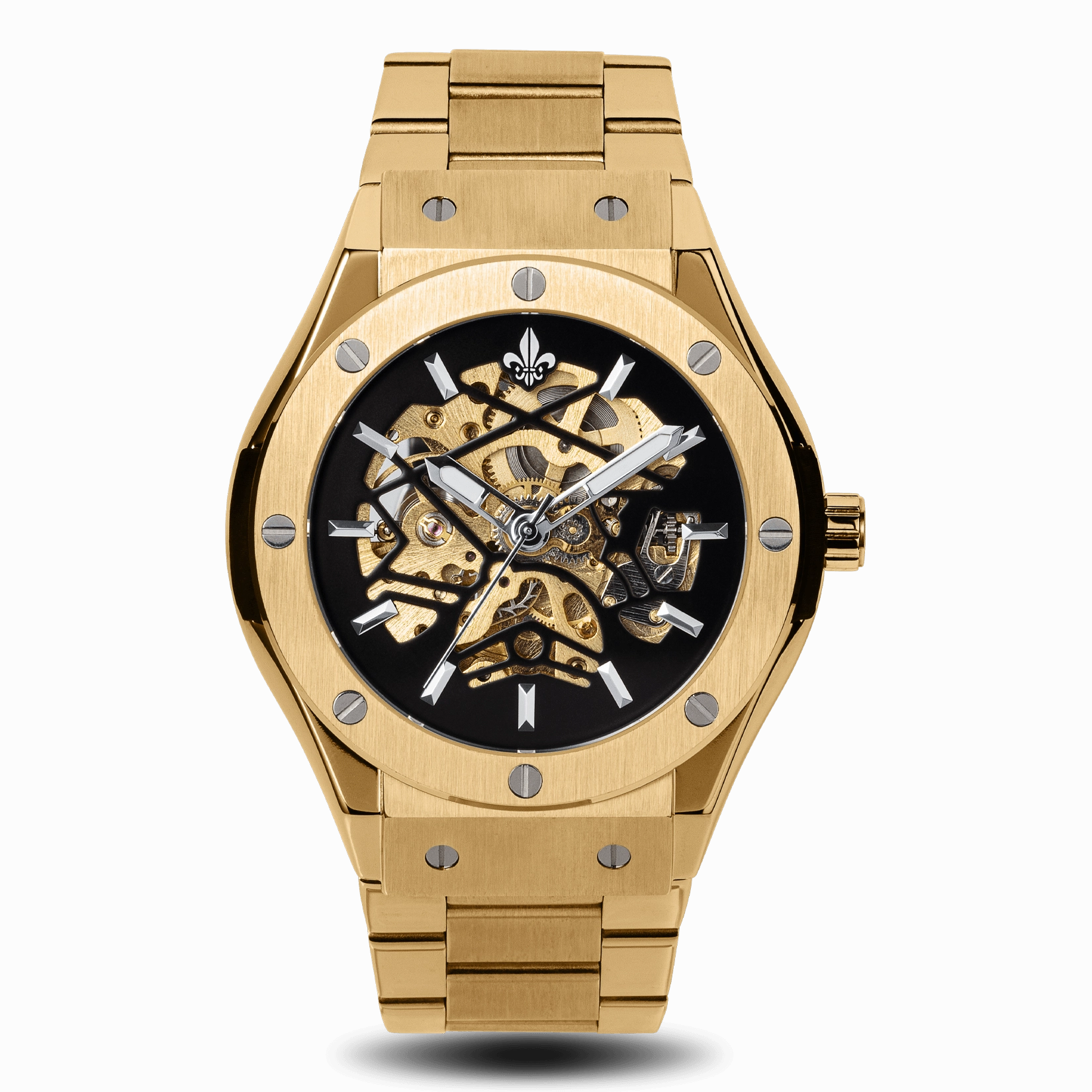 Prague Skeleton Automatic Deluxe - Gold   Gold Link Strap