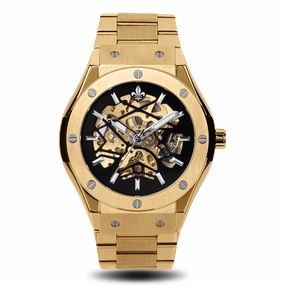Prague Skeleton Automatic Deluxe - Gold   Gold Link Strap