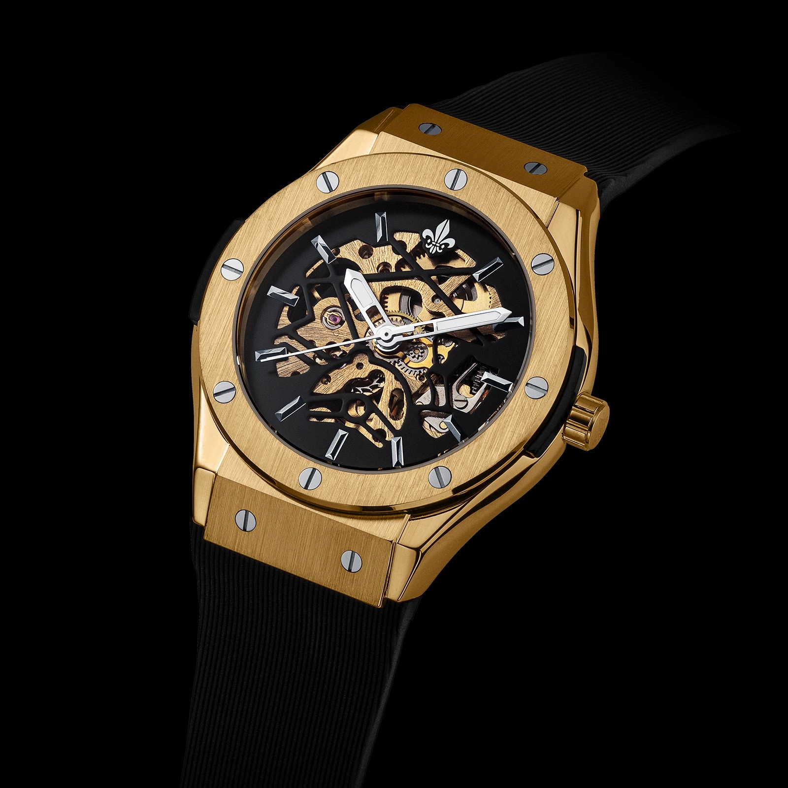Prague Skeleton Automatic Deluxe - Gold   Gold Link Strap