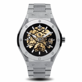 Prague Skeleton Automatic Deluxe - Silver   Silver Link Strap