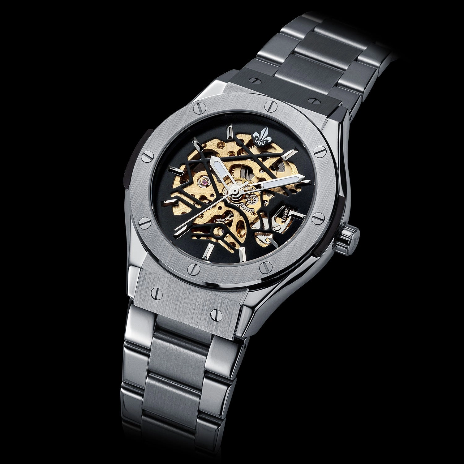Prague Skeleton Automatic Deluxe - Silver   Silver Link Strap